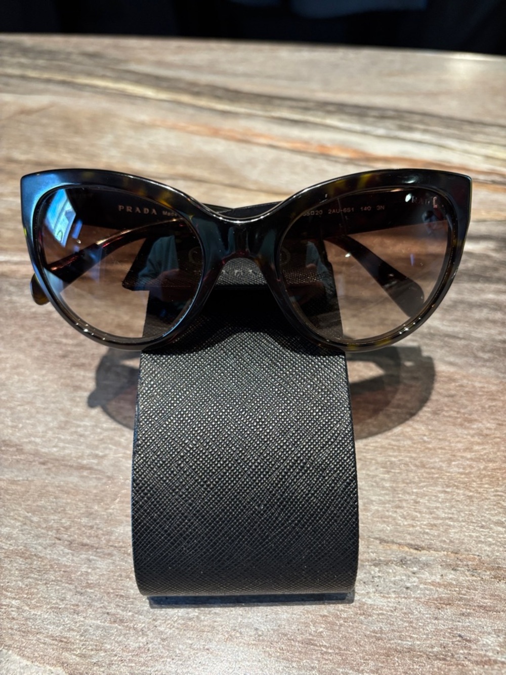 Prada Glossy Tortoise Shell Cat-Eye Sunglasses with Brown Gradient Lenses